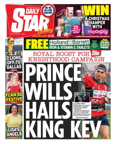 Daily Star Sunday Newspaper Front Page (UK) for 7 December 2025