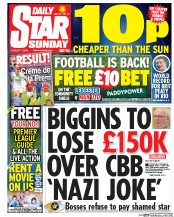 Daily Star Sunday (UK) Newspaper Front Page for 7 August 2016