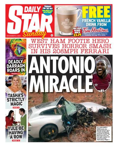 Daily Star Sunday Newspaper Front Page (UK) for 8 December 2024