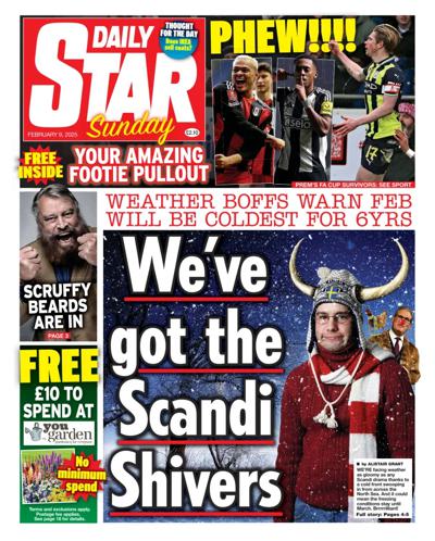 Daily Star Sunday Newspaper Front Page (UK) for 9 February 2025