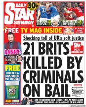 Daily Star Sunday (UK) Newspaper Front Page for 13 September 2015