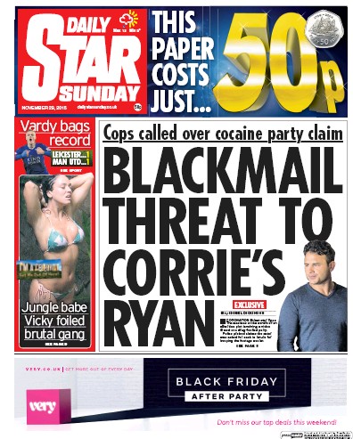 Daily Star Sunday Newspaper Front Page (UK) for 5 December 2015