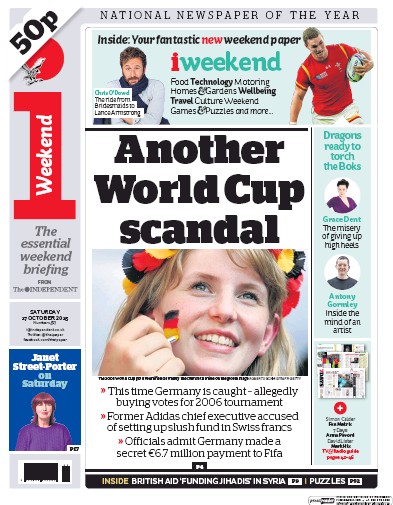 I Newspaper Newspaper Front Page (UK) for 17 October 2015