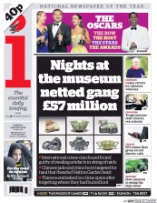 I Newspaper (UK) Newspaper Front Page for 1 March 2016