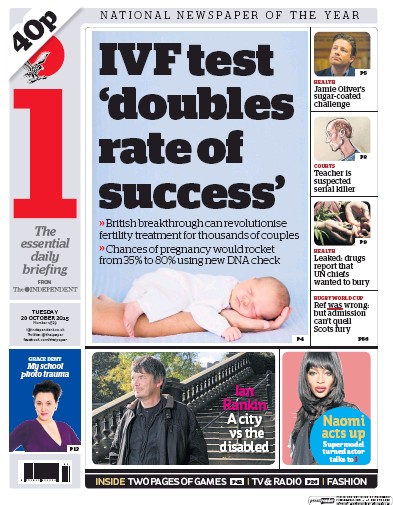 I Newspaper Newspaper Front Page (UK) for 20 October 2015