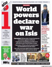 I Newspaper (UK) Newspaper Front Page for 20 November 2015