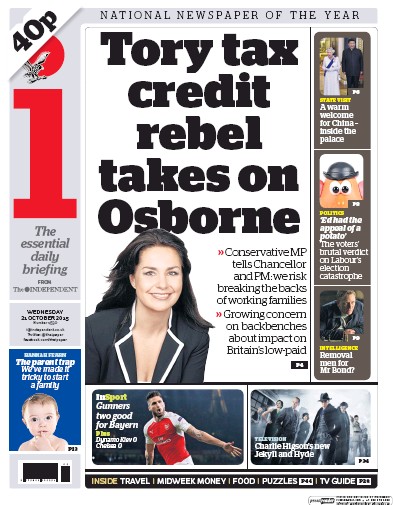 I Newspaper Newspaper Front Page (UK) for 21 October 2015