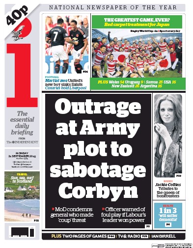 I Newspaper Newspaper Front Page (UK) for 21 September 2015