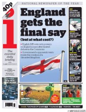 I Newspaper (UK) Newspaper Front Page for 23 October 2015