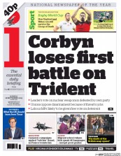 I Newspaper (UK) Newspaper Front Page for 28 September 2015