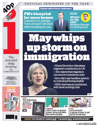 I Newspaper Newspaper Front Page (UK) for 7 October 2015