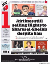 I Newspaper (UK) Newspaper Front Page for 9 November 2015