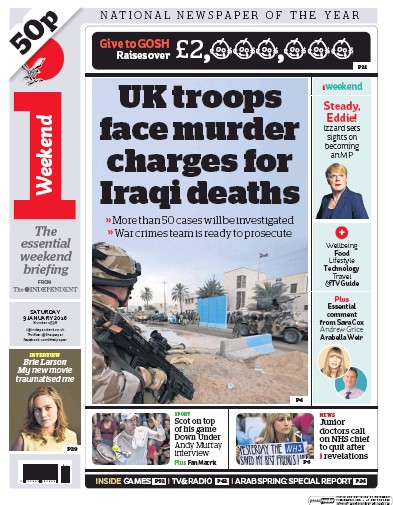 I Newspaper Newspaper Front Page (UK) for 9 January 2016