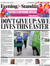 London Evening Standard (UK) Newspaper Front Page for 11 April 2020