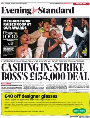 London Evening Standard (UK) Newspaper Front Page for 12 October 2018