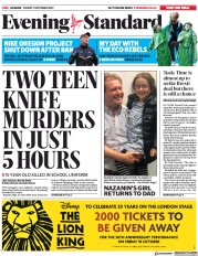 London Evening Standard (UK) Newspaper Front Page for 12 October 2019