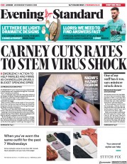 London Evening Standard (UK) Newspaper Front Page for 12 March 2020