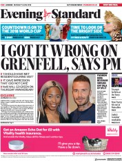 London Evening Standard (UK) Newspaper Front Page for 12 June 2018