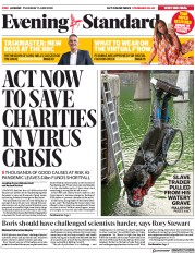 London Evening Standard (UK) Newspaper Front Page for 12 June 2020