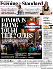 London Evening Standard (UK) Newspaper Front Page for 13 October 2020