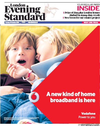 London Evening Standard Newspaper Front Page (UK) for 14 October 2015