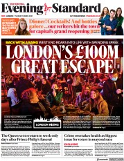 London Evening Standard (UK) Newspaper Front Page for 14 April 2021