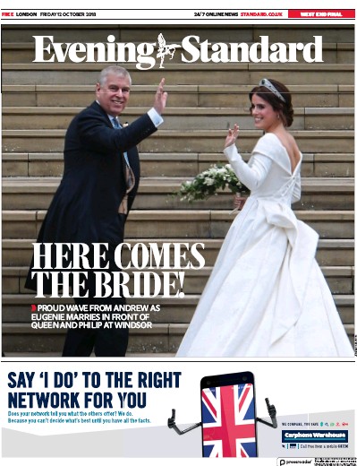 London Evening Standard Newspaper Front Page (UK) for 15 October 2018