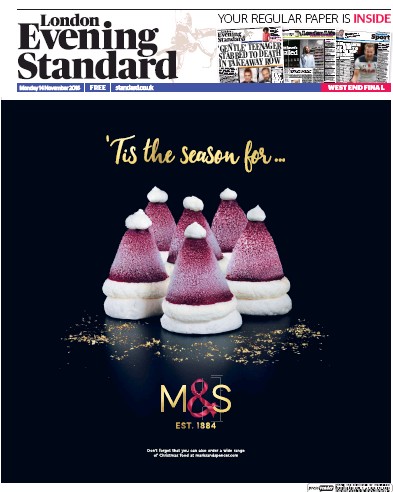 London Evening Standard Newspaper Front Page (UK) for 15 November 2016