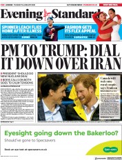 London Evening Standard (UK) Newspaper Front Page for 15 January 2020