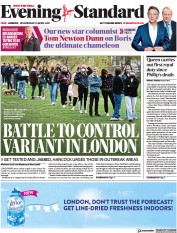 London Evening Standard (UK) Newspaper Front Page for 15 April 2021