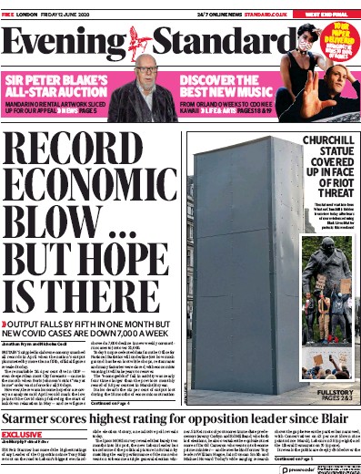 London Evening Standard Newspaper Front Page (UK) for 15 June 2020