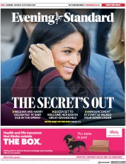 London Evening Standard (UK) Newspaper Front Page for 16 October 2018