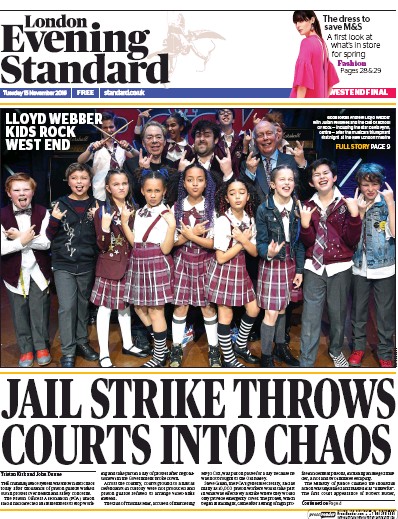 London Evening Standard Newspaper Front Page (UK) for 16 November 2016