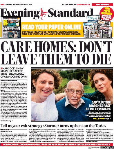 London Evening Standard Newspaper Front Page (UK) for 16 April 2020