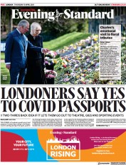 London Evening Standard (UK) Newspaper Front Page for 16 April 2021