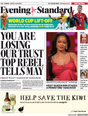 London Evening Standard (UK) Newspaper Front Page for 16 June 2018