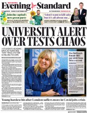 London Evening Standard (UK) Newspaper Front Page for 16 September 2020