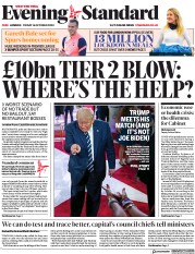 London Evening Standard (UK) Newspaper Front Page for 17 October 2020