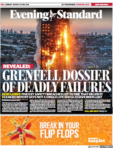 London Evening Standard Newspaper Front Page (UK) for 17 April 2018