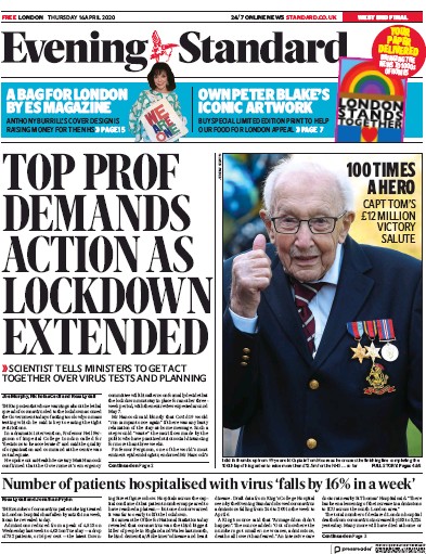 London Evening Standard Newspaper Front Page (UK) for 17 April 2020