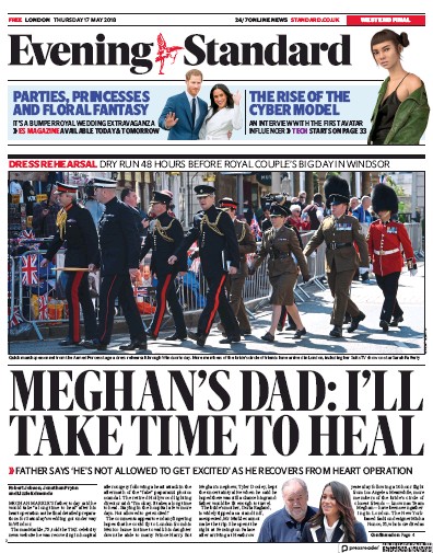 London Evening Standard Newspaper Front Page (UK) for 18 May 2018