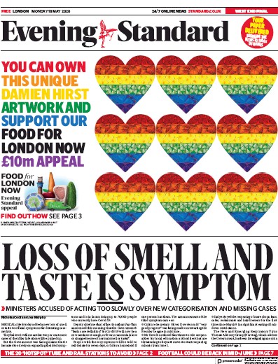 London Evening Standard Newspaper Front Page (UK) for 19 May 2020