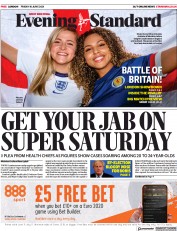 London Evening Standard (UK) Newspaper Front Page for 19 June 2021