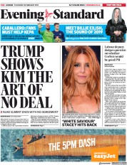 London Evening Standard (UK) Newspaper Front Page for 1 March 2019