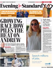 London Evening Standard (UK) Newspaper Front Page for 20 November 2019