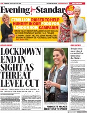 London Evening Standard (UK) Newspaper Front Page for 20 June 2020