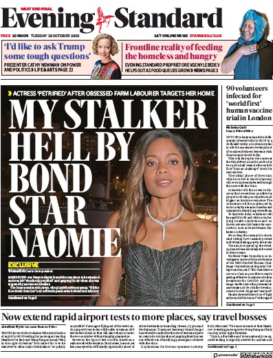 London Evening Standard Newspaper Front Page (UK) for 21 October 2020