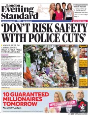 London Evening Standard (UK) Newspaper Front Page for 21 November 2015