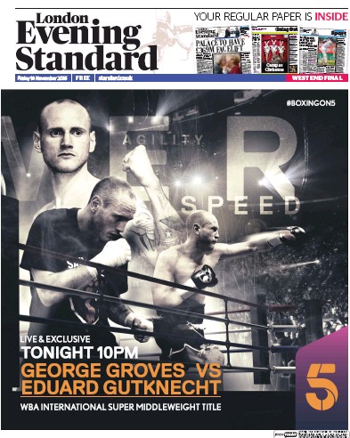 London Evening Standard Newspaper Front Page (UK) for 21 November 2016