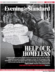 London Evening Standard (UK) Newspaper Front Page for 21 November 2019